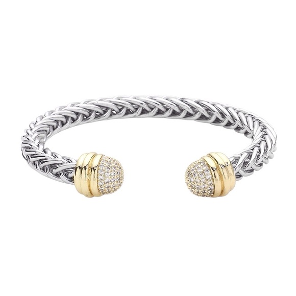 Silver and Gold Braided Bracelet With Pave Crystals - Picture 1 of 2